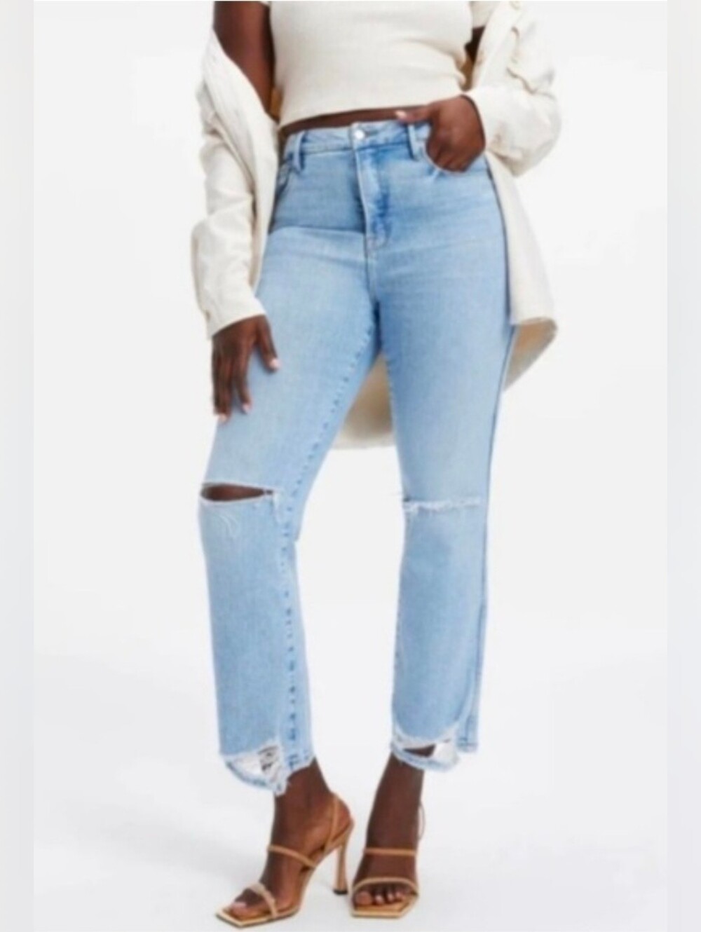 Good American Good Curve Straight Distressed Jeans